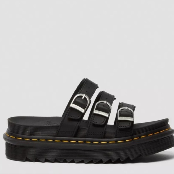 New Dr. Martens Blaire Sandals Black Leather Platform Slides size 6 - Picture 6 of 11
